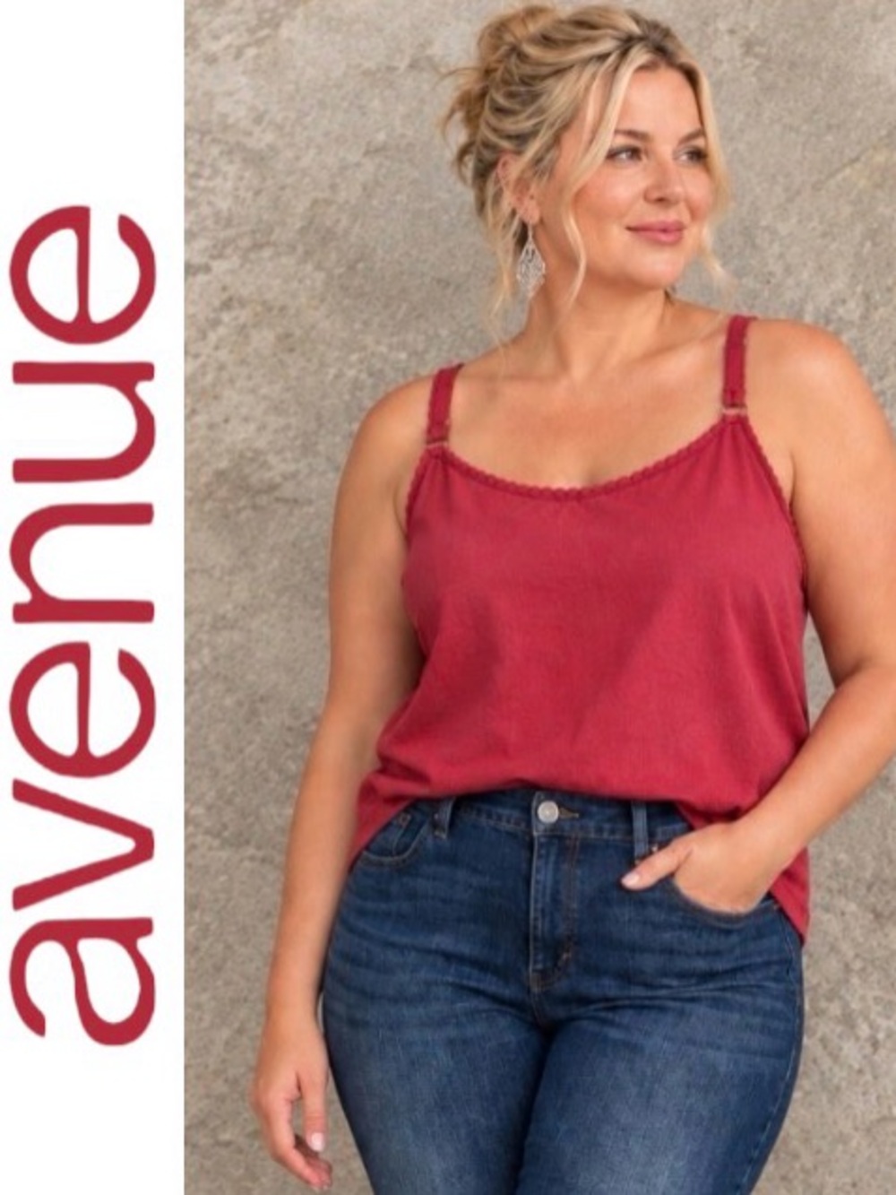 22-24W AVENUE Cotton Adjustable-Strap Camisole in Deep Coral
